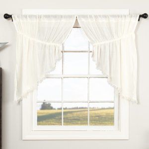 Country Primitive Farmhouse Antique White Tobacco Cloth Prairie Swags 36" Long